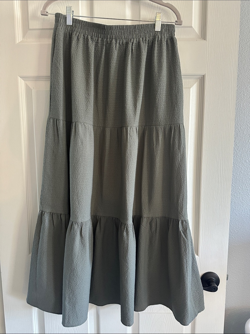 Wishlist Tiered A-Line Midi Skirt in Sage Green